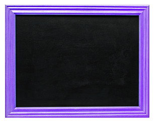 Purple picture frame with blank blackboard, isolated on white background.