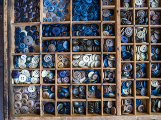 Close up of colorful plastic buttons, buttons background