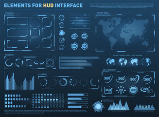 HUD user interface with vector elements. Interactive screen with control panel. Futuristic HUD UI