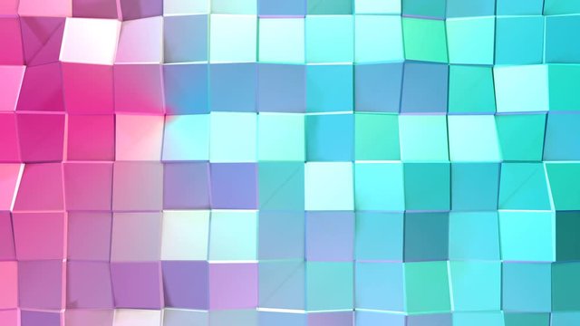 Abstract simple blue pink low poly 3D surface as hypnotize environment. Soft geometric low poly motion background of shifting pure blue pink polygons. 4K Fullhd seamless loop background