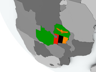 Flag of Zambia on political globe
