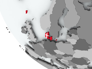 Flag of Denmark on political globe