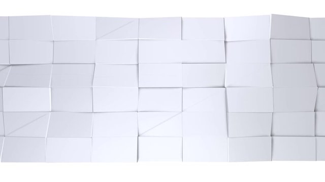Simple low poly 3D surface as backdrop. Soft geometric low poly background of pure white grey polygons. 4K Full hd seamless loop background with copy space
