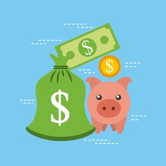 piggy banknote coin currency bank safety vector illustration