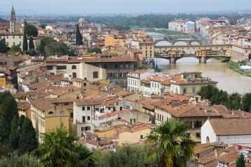 Fototapeta na wymiar panorama of the city of florence, domes of the renaissance, bridge