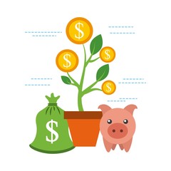 piggy money with growth coins business vector illustration