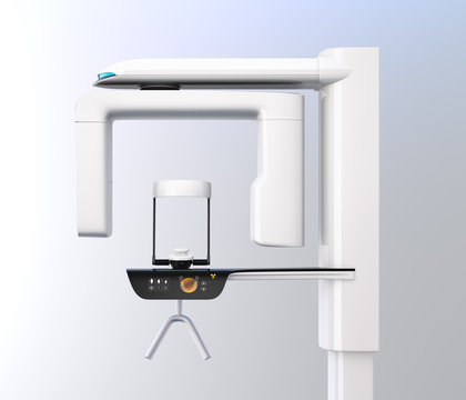 Side view of dental X-ray machine isolated on gradient background. 3D rendering image.