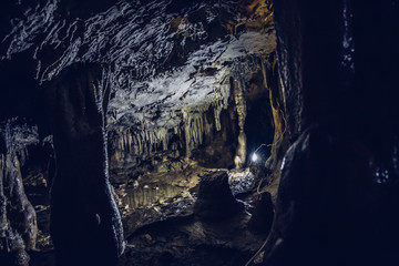 Stalactites and stalagmites inside cave