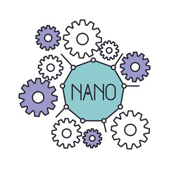 set gear machinery with nano text in center in color silhouette vector illustration