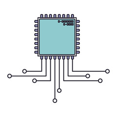 microchip icon with connections in color section silhouette vector illustration