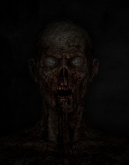 3d illustration of Bloody zombie man portrait ,Horror background mixed media