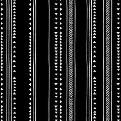 PrintHand Drawn Triangle, Stripes & Herringbone - Seamless Background Tile - Repeat Pattern - Monochromatic Black & White - White Background - 171254356