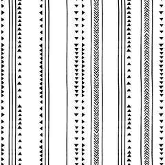 PrintHand Drawn Triangle, Stripes & Herringbone - Seamless Background Tile - Repeat Pattern - Monochromatic Black & White - White Background - 171254390