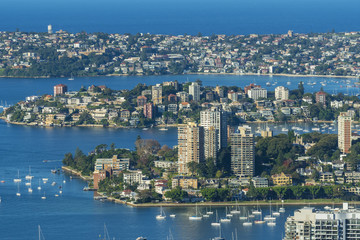 Naklejka premium Houses and apartments along the shore of Sydney Harbour