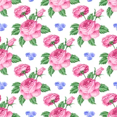 Fototapete Rund Seamless pattern with roses and flowers. Vector Illustration in retro style © nonikastar