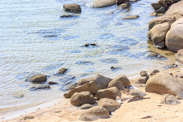 Fototapeta premium Stone beach of the Sea at summer day