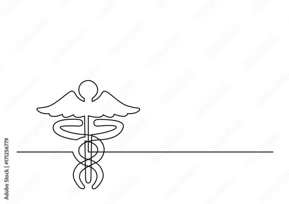 Wall mural one line logo design of caduceus as a symbol of medicine