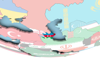 Map of Azerbaijan with flag on globe