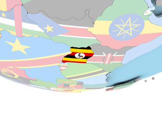 Map of Uganda with flag on globe