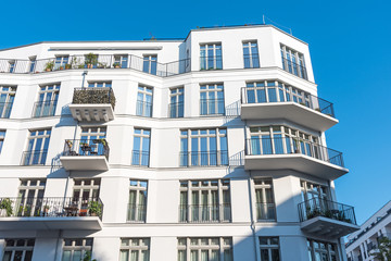 Modern white apartment house seen in Berlin, Germany
