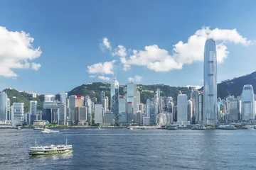 Wandcirkels tuinposter Victoria Harbor of Hong Kong city © leeyiutung