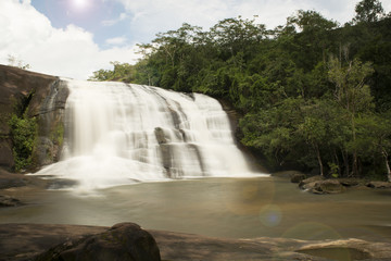 Obraz premium Waterfall 7 color in Bung Kan province Thailand natural backdrop. The front is rock and front flares