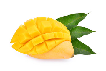fresh mango with leaves isolated on white background