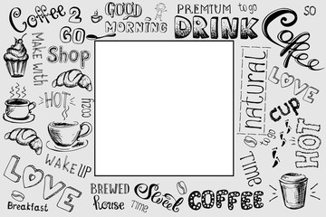 Coffee frame, hand drawn lettering and sign