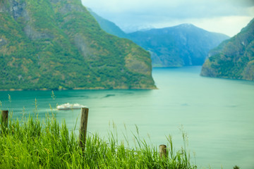 Fototapeta premium Cruise ship ferryboat on norwegian fjord