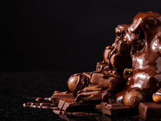 Mountain of chocolate and chocolates candys.