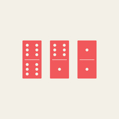 Three red domino tiles, isolated on light background.
