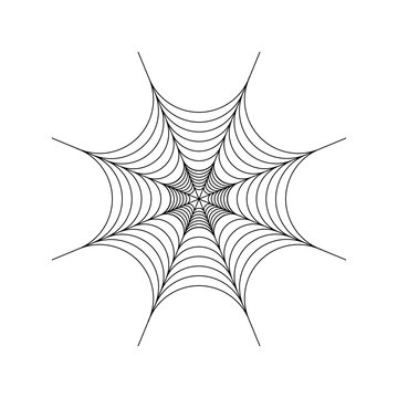 Black spider web illustration, isolated on white background.