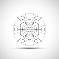 Sacred geometry element. Hexagonal element. Geometrical sign with shadow.