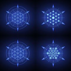 Fototapeta premium Sacred hexagonal geometry element on a blue background.