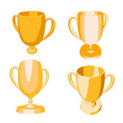 Set of gold sports cups winner of the competition. Vector illustration