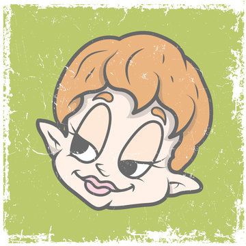 Happy Elf Character Face Expression - Retro Grunge Graphic