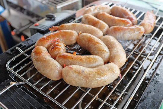 native grilled sausage with sour flavour in the north of thailand.