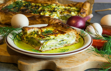 Great homemade baked zucchini cake with dill and sour cream