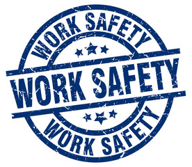 work safety blue round grunge stamp