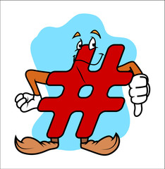 Happy Cartoon Hash Symbol Vector Character