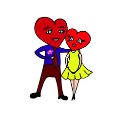 Love heart, man and woman, cartoon on white background.