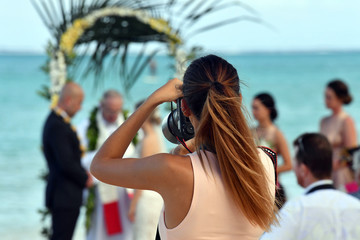 RAROTONGA, COOK ISLANDS - AUGUST 19, 2017 - Wedding on tropical paradise sandy beach