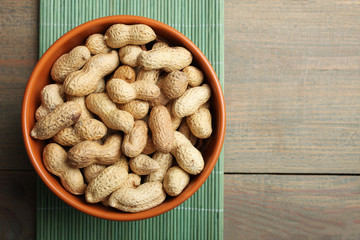 Peanut in shell . Top view.