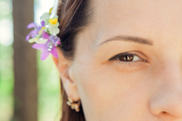 Half the girl's face. Close-up