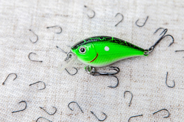 Fishing hooks, wobblers, fishing tackle
