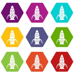 Rocket icon set color hexahedron