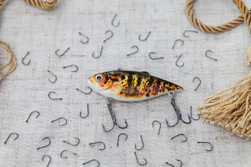 Fishing hooks, wobblers, fishing tackle