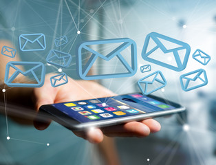 Blue Email symbol displayed on a futuristic interface - Message and internet concept