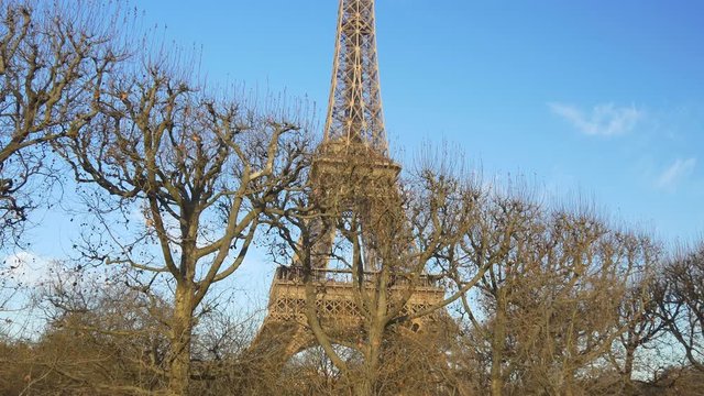 sunny morning paris famous eiffel tower park panorama 4k france
