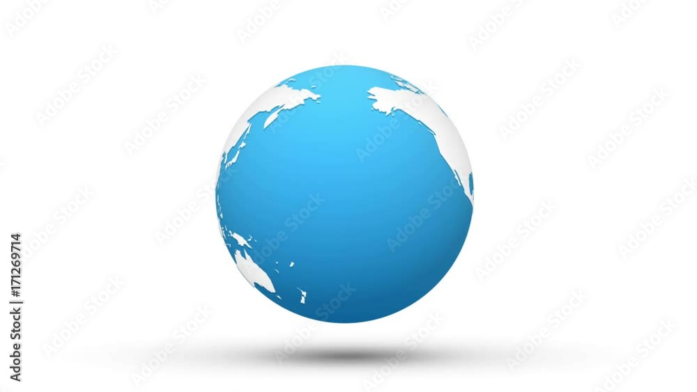Wall mural world map blue white globe loop animation